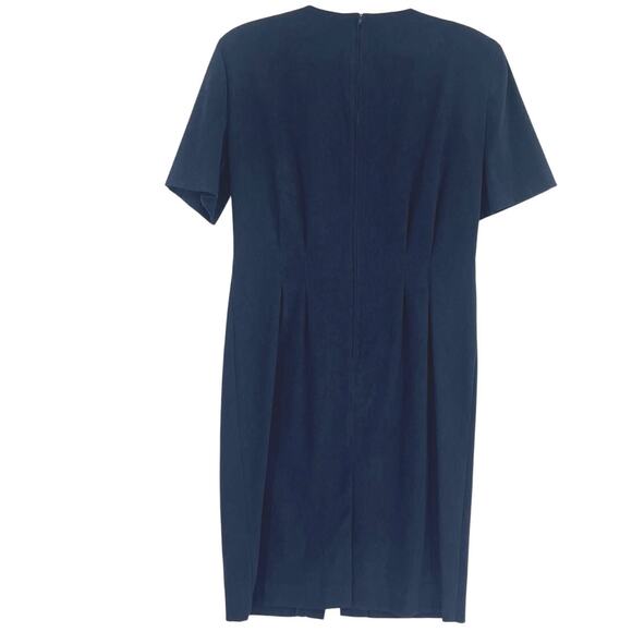 Vtg 90s Sag Harbor Horsebit Sheath Dres 8 Equestrian Old Money Preppy Chic Navy - Picture 5 of 12